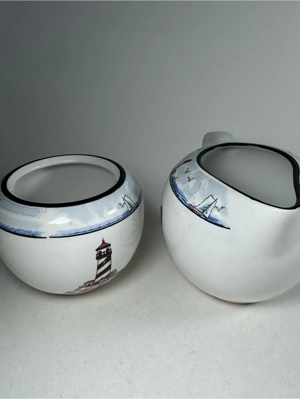 Totally Today Coastal Lighthouse Cream And Sugar Stoneware Pieces 4